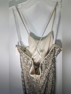 Davids Bridal Gold Sequin High Neck Gown Sz 12 Black Tie Prom Gala Wedding NWT